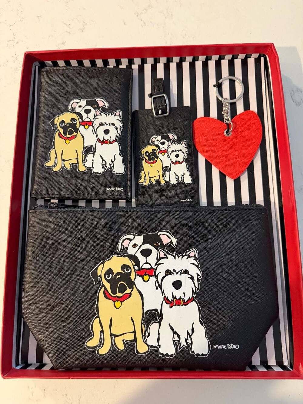 New Marc Tetro Pug Westie Bulldog Makeup Bag Luggage Tag Passport Cover Key Ring